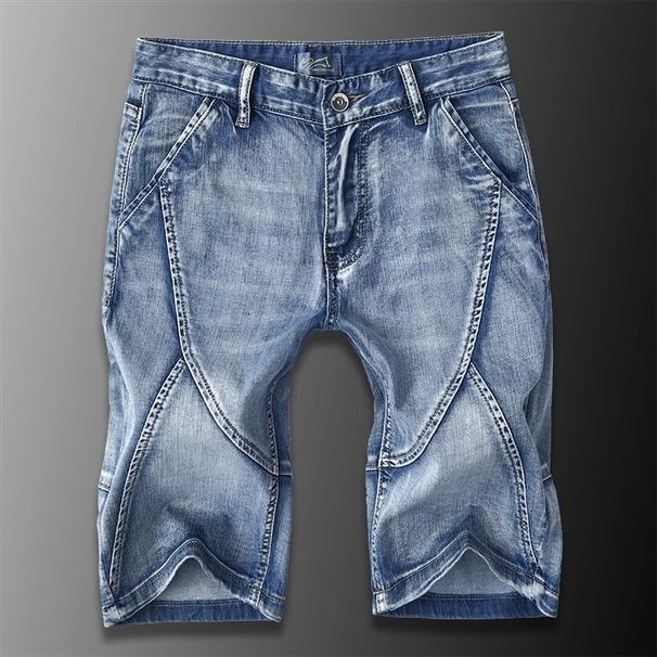 Men's Summer Thin Stretch Denim Shorts Patchwork Five Point Loose Straight Leg Casual Mid Length Korean Style Trendy Clothing_mkmklike.com