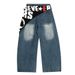 American Street Style Unique Scimitar Jeans For Men With Niche Design, Drawstring Waist, Washed Long Pants, Oversized_mkmklike.com