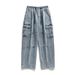 Men's Clothing Double Stereo Pocket Jeans Retro Washed Splicing Straight Loose Trousers_mkmklike.com