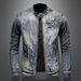 Men's New Denim Casual Stand Up Collar Zipper Jacket, Riding Motorcycle_mkmklike.com