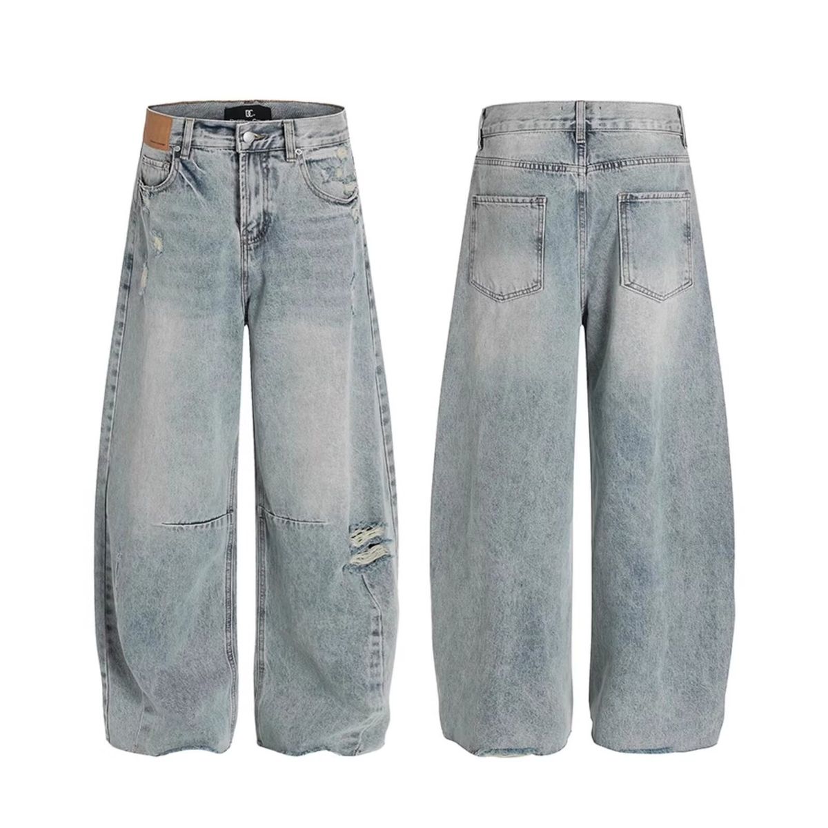 Men's Clothing Streetwear Destroyed Jeans For Men & Women – Vintage Washed Ripped Straight Leg Baggy Denim Pants_mkmklike.com