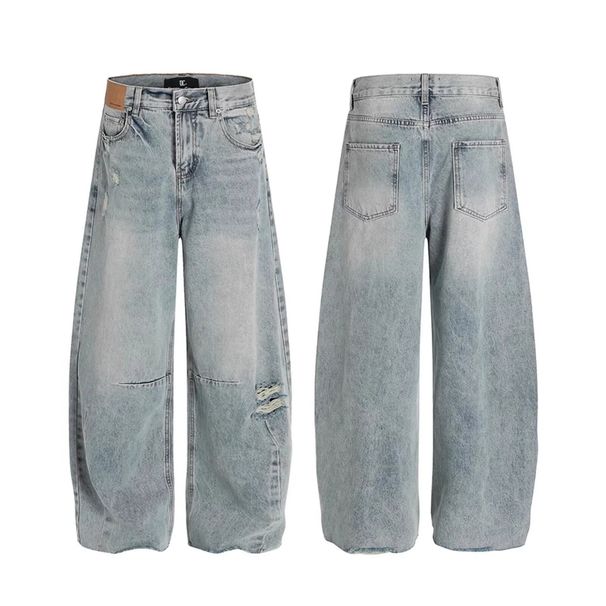 Men's Clothing Streetwear Destroyed Jeans For Men & Women – Vintage Washed Ripped Straight Leg Baggy Denim Pants_mkmklike.com