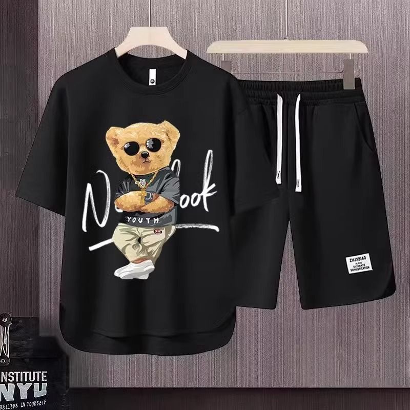 Men's Clothing 2024 Waffle Casual Summer Suit Men's Loose Teen Short sleeved T shirt Shorts Handsome Two piece Suit_mkmklike.com