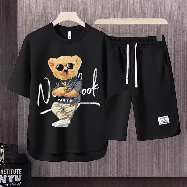 Men's Clothing 2024 Waffle Casual Summer Suit Men's Loose Teen Short sleeved T shirt Shorts Handsome Two piece Suit_mkmklike.com