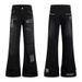 Unisex Black Distressed Studded Flared Jeans Slimming Design High Street Style Loose Fit Versatile Long Pants_mkmklike.com