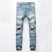 Men's Clothing New Denim Slightly Elastic Knee Ripped Jeans Trendy Street_mkmklike.com