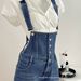 Women's Sexy Single Breasted Slim Fit Denim Overalls Shorts Blue Cross Border E Commerce Style_mkmklike.com