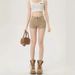 Large Size Spice Girl High Waist Double Button Hip Denim Shorts Women's 2026 Summer New Khaki Skinny Hip Hot Pants_mkmklike.com