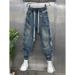 Men's Clothing Patchwork Jeans With Elastic Waist Men’s Summer Slim-Fit Stretch Jeans – Relaxed Cargo Pants With Drawstring Waist & Washed Finish_mkmklike.com