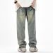 Men's Clothing Printed Jeans Men's New American High Street Retro Washed Nostalgic Loose Straight Trousers Street Fashion Trousers_mkmklike.com