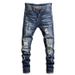 Men's Slim Tapered Jeans – Distressed Blue Denim Pants With Artistic Washes, Hand-Painted Details & Micro-Stretch (28-38, Mid-Rise Straight Fit)_mkmklike.com