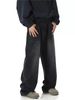 Unisex Washed Black Jeans - Retro Loose Fit Straight Leg Pants With High Waist, Stretch Comfort & Vintage Style (Black/Blue) For Men And Women_mkmklike.com