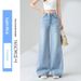 Light Blue Wide-leg Jeans For Women, Spring 2026 New Style, Casual High-waisted Slimming Loose Straight Floor-length_mkmklike.com
