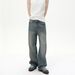 Men's Clothing Washed Vintage Distressed Whiskered Heavy Straight Wide Leg Casual Jeans_mkmklike.com