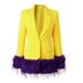 Women's bright yellow suit jacket feather decoration fashion stitching party top_mkmklike.com