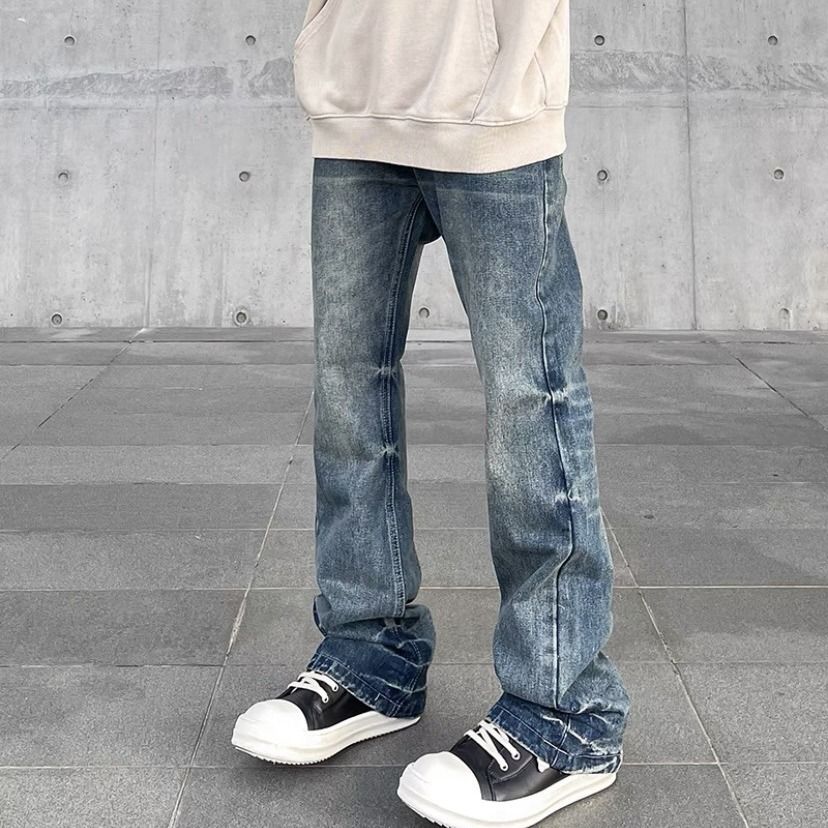 Men's Clothing Men's Vintage Washed Denim Jeans - Clean Fit Straight-Leg Bootcut Pants (Light Blue, S-XXL)_mkmklike.com