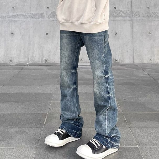 Men's Clothing Men's Vintage Washed Denim Jeans - Clean Fit Straight-Leg Bootcut Pants (Light Blue, S-XXL)_mkmklike.com