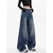 "Women's Vintage Wide-Leg Jeans – 90s Retro High-Waisted Distressed Denim With Raw Hem, Oversized Streetwear Fit, Unisex Aesthetic"_mkmklike.com