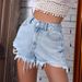 Trendy Girl Closet Trendy Girl Closet 47#In Stock - 35865# Cross-Border Women's Fashion INS New Casual High-Waisted Frayed Ripped Denim Shorts_mkmklike.com