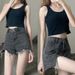 Women's plus Size Frayed Denim Shorts Loose Fit Thin Design Summer Style Wide Leg Slimming Straight A-Line Hot Pants_mkmklike.com