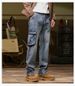 Four Season Versatile Trendy Brand Yellow Mud Washed Dirty Jeans For Men With Multi Pocket Design, Outdoor Workwear Straight Leg Denim Long Pants_mkmklike.com