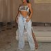 Stylish Hollow-Out Jeans For Women, Summer Low-Waist Wide-Leg Draped Diamond Flare Pants, Women's Clothing_mkmklike.com