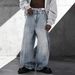 Men's Classic Blue Washed Straight Leg Jeans – Streetwear Essential | Relaxed Fit & Timeless Style_mkmklike.com