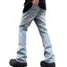 Men's Washed Ice Blue Straight Leg Jeans - High Street Vibe Casual Denim Pants With Slight Flare (S-3xl)_mkmklike.com