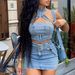 NY8163 Washed Stretch Denim Skirt Set Halter Neck Zipper Casual European And American Style Women's Clothing_mkmklike.com