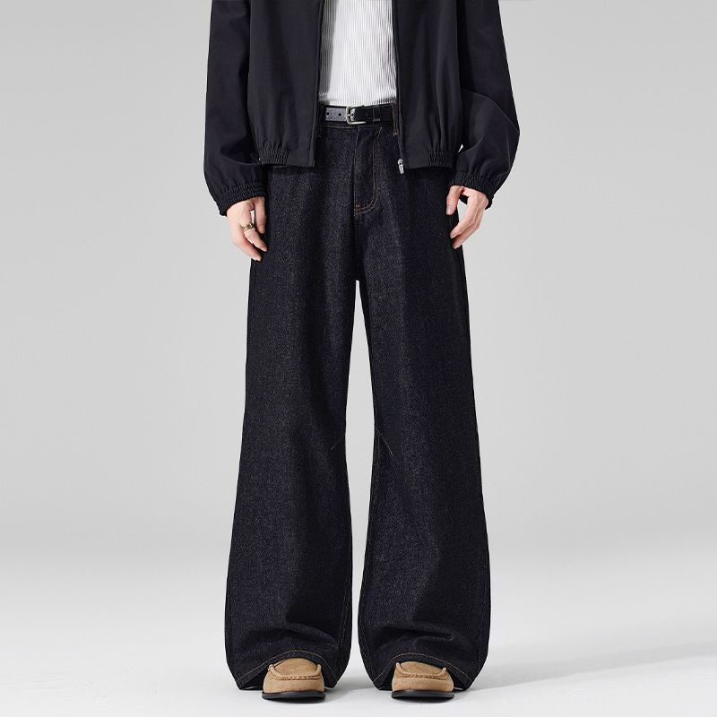 LKTM Men's Cleanfit A-Line Raw Denim Jeans Baggy Style Straight Leg Pants_mkmklike.com