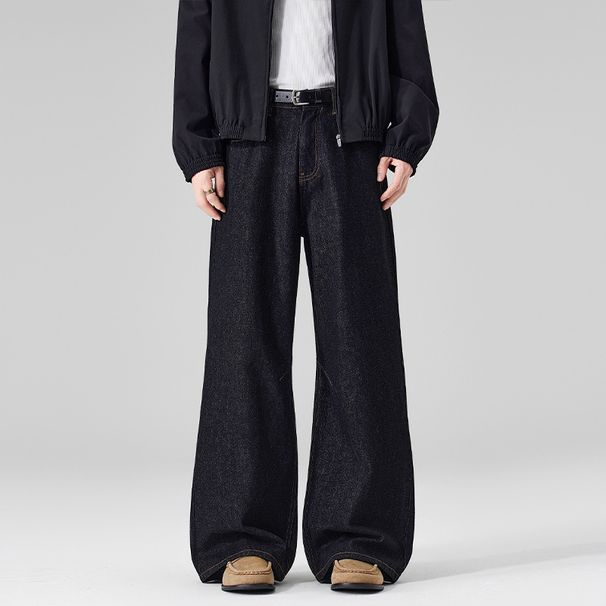 LKTM Men's Cleanfit A-Line Raw Denim Jeans Baggy Style Straight Leg Pants_mkmklike.com