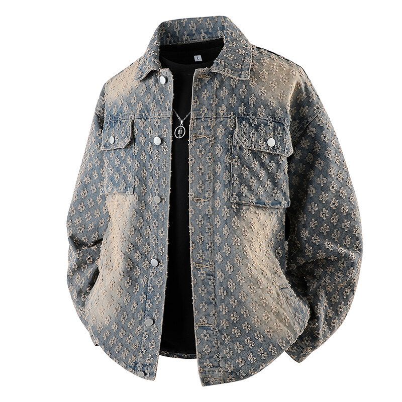 Men's Clothing Retro Jacquard Trendy Fashion Jacket Denim Jacket_mkmklike.com