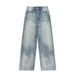 Washed Gradient Tie-Dye Denim Men's Trendy Punk Loose Wide-Leg Straight Pants With Frayed Heels And Button Closure_mkmklike.com