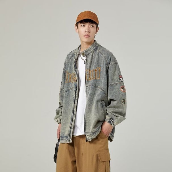 Loom Retro Motorcycle Vintage Denim For Men Women, Spring Autumn European And American Trendy High Street Embroidered_mkmklike.com