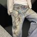 American Street Washed Old Printed Jeans Men's Spring And Autumn Straight Loose European And American High-length Pants_mkmklike.com