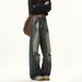 American Retro Washed Old Design Sense Ripped Jeans Men And Women Loose Trend Ruffian Handsome Straight Wide Leg Trousers_mkmklike.com
