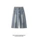 American High Street Style Diagonal Cut Patchwork Washed Cropped Pants, Trendy Brand, Cool And Casual, Loose Wide-leg_mkmklike.com