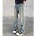 Men's Vintage High Street Vibe Washed Straight Leg Bootcut Jeans - Retro Yellow Mud Dye Denim Pants_mkmklike.com