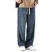 Men's Drawstring Elastic Waist Jeans Straight Leg Spring Summer American High Street Men's Casual Pants_mkmklike.com