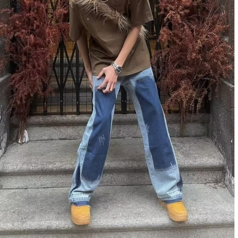 Men’s Vintage Workwear Jeans – Loose-Fit Straight-Leg Denim Pants For Streetwear & Urban Style, Retro High-Waisted Casual Trousers_mkmklike.com