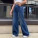 Women's Fashionable Versatile Straight Wide Leg Jeans Chain Washed Finish_mkmklike.com