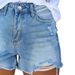 Women's Distressed Denim Shorts - High Waist Ripped Patchwork Jeans Shorts For Women, Stretch Comfort Fit, Casual Streetwear (Blue/Black/Gray)_mkmklike.com