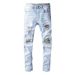 American High Street Ripped Jeans Men's Casual Versatile Men's Clothing Playing Stickers Slim Trendy Denim Men's Pants 699_mkmklike.com
