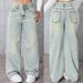 Women's Loose Straight Leg Wide Flare Double Button Jeans - High Waist Casual Denim Pants With Pockets_mkmklike.com