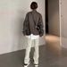 Men's Slim Fit Straight Leg Jeans Washed Yellow Mud Dyed High Street Trendy Brand American Retro Vibe Slightly Flared Pants_mkmklike.com