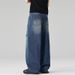 LKTM Men's Faux Two Piece Cutaway Jeans Casual Baggy Relaxed Fit Trendy Brand Denim Pants_mkmklike.com