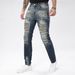Men's Retro Distressed Jeans, Men's Stretch Heavy-duty Washed Nostalgic Small Leg Pants, Multi Craft Slim Fit And Slimming Color Worn Pants_mkmklike.com