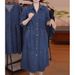 ELLE Autumn Long Sleeve Denim For Women New Plus Size Covering Flaws Slimming Over-the-Knee Casual Versatile Dress_mkmklike.com