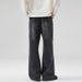 Men's Washed Whiskered Semi Elastic Waist A-Line Jeans American Style Loose Wide Leg Trousers Unisex Relaxed Fit_mkmklike.com