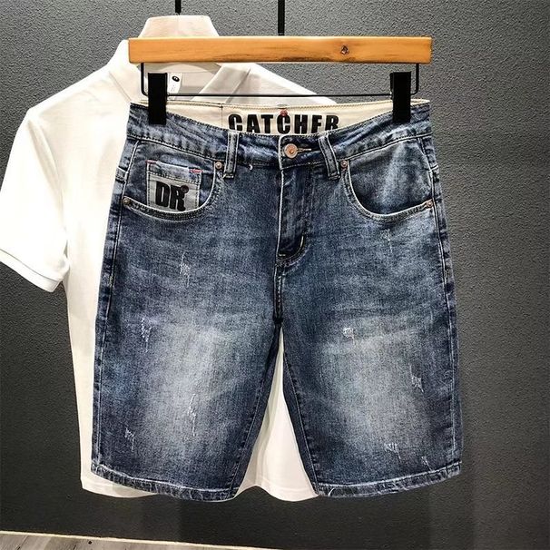 Summer Style Men's Denim Shorts Korean Slim Fit Stretchy Five Point Casual Mid Length Versatile Pants_mkmklike.com